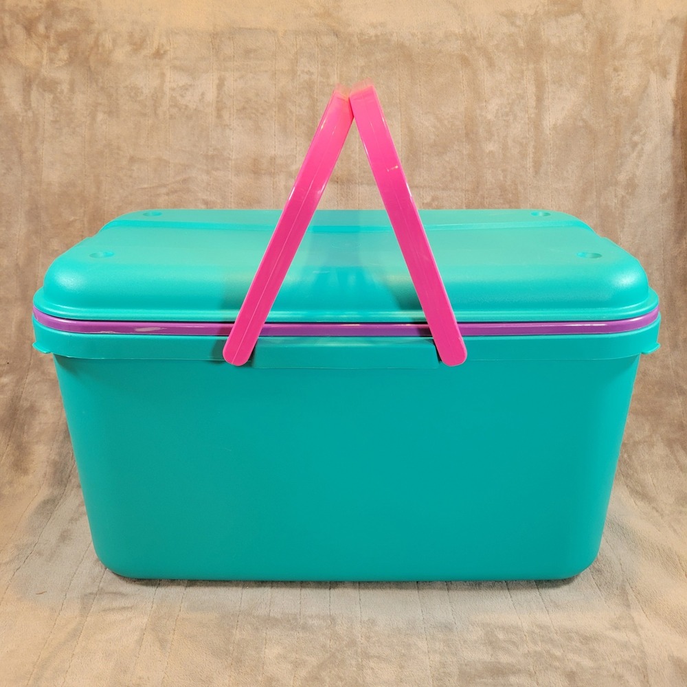 VTG Eagle Craftstor Plastic Storage Large Teal PinkPurple Retro 90s Craft Sewing